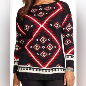 Lauren Ralph Lauren Women's 1X Aztec Print Long Sleeve Pullover Sweater